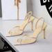 Women's Stiletto Heel Pumps High Fashion Banquet Sandals Rhinestone Embellished Lace Mesh Open Back Strap Peep Toe Design_vogvips.com