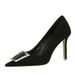516-K73 Spring And Autumn Banquet High Thin Heels, Suede Surface, Shallow Mouth, Pointed Metal Diamond Button Single_vogvips.com