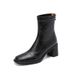 Women's Shoes Leather High Heeled Ankle Boots For Women, Autumn/winter New Style, Square Toe Martin Boots, Petite French Style Chunky Heel Slim Boots._vogvips.com