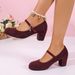 2026 New Vintage Suede Mary Jane Shoes, Round Toe, Single Strap, Chunky High Heel, Suitable For Daily Commuting_vogvips.com