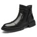 Casual Boots Leather Splicing Round Head Side Zipper High Top Men's Boots Rubber Non-slip Single Shoes_vogvips.com
