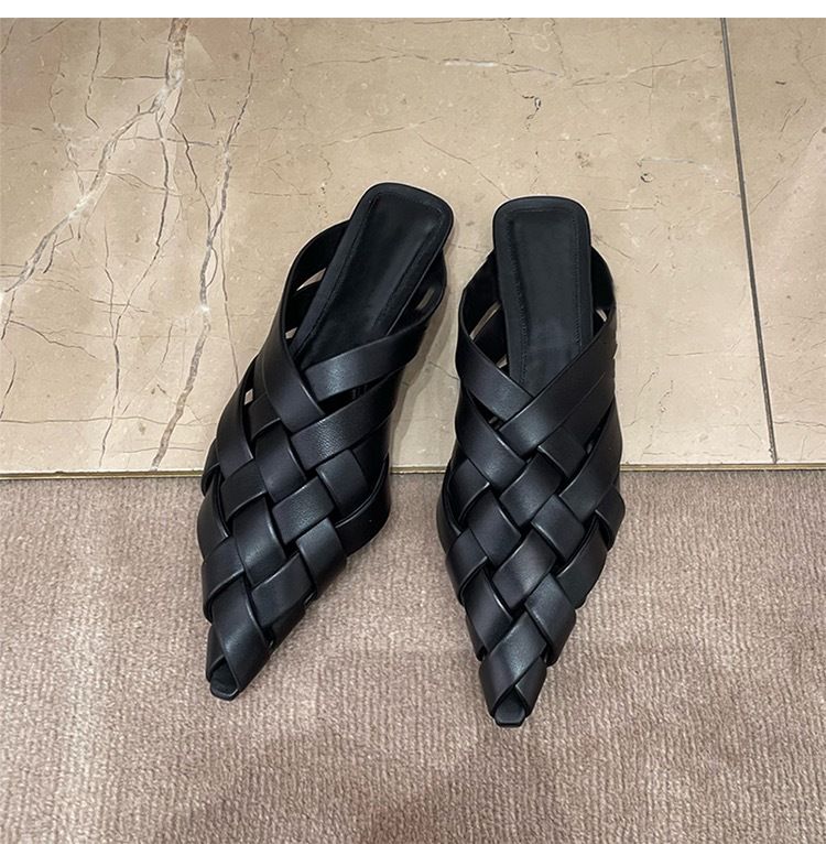 Spot Grape Mom Studiolee Baotou Pointed Half Slippers Women Muller Flat Sandals Braided Hollow Sandals_vogvips.com