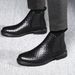 Men's Chelsea Boots With Elastic Ankle & Woven Texture - Slip-Resistant PU Leather Casual Boots For Autumn (Black/Burgundy)_vogvips.com