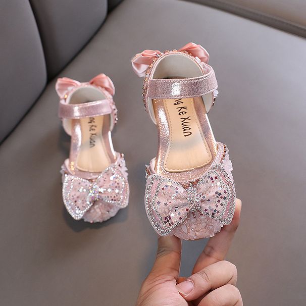 Baby Little CuHK Children's Bow Bright Diamond Single Shoes Dance Performance_vogvips.com