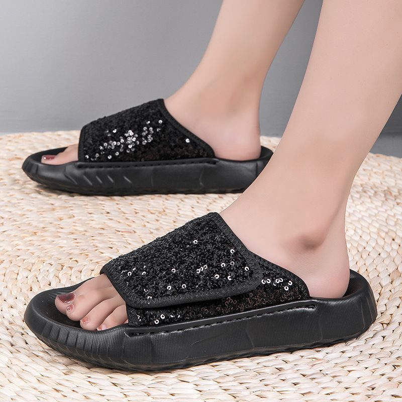 2025 New Wo's Summer Outdoor Sandals With Sequins, High-End Thick-Soled Beach Slippers, Slip-On Shoes For Pregnant_vogvips.com