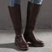 Women's Shoes Large Size Solid Color Motorcycle Boots Women Autumn And Winter New Round Head Double Zipper Thick Heel Low Heel High Leather Boots_vogvips.com