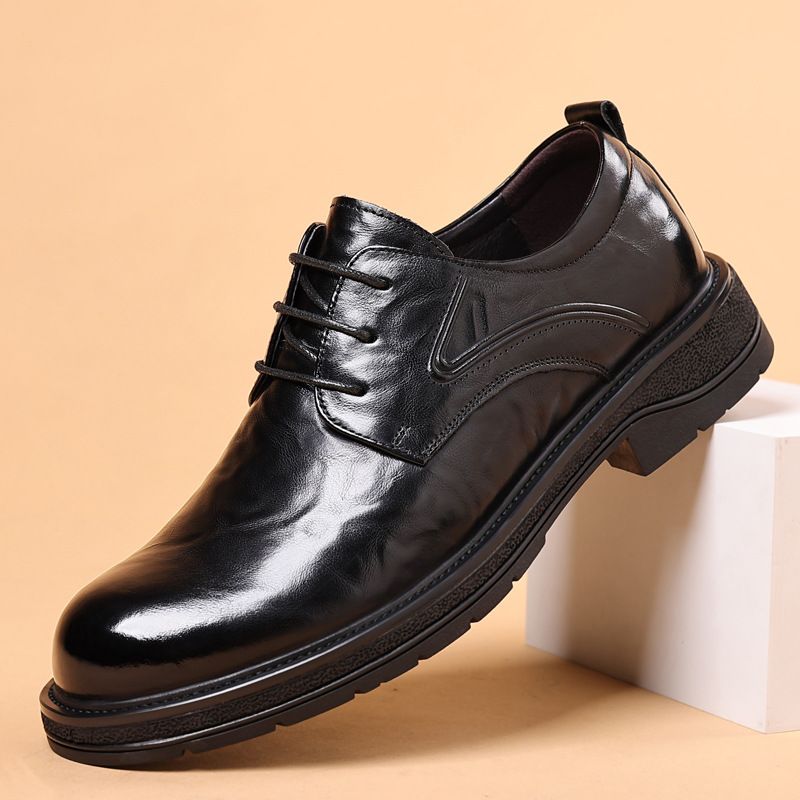 Men's casual leather shoes Leather business dress men's shoes thick soled big head breathable shoes_vogvips.com