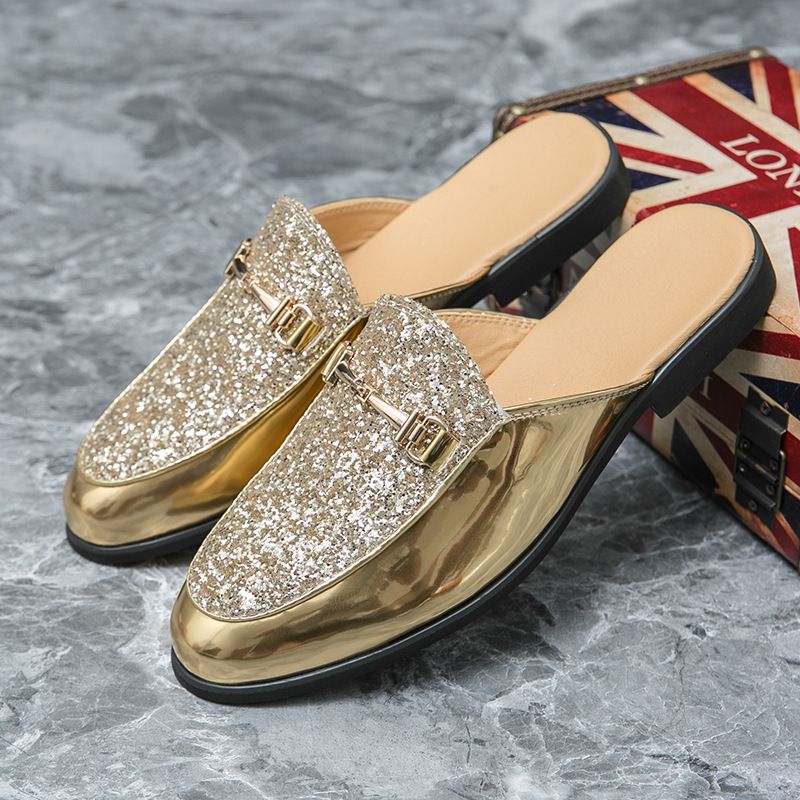 Men’s Shoes New Korean Version Of Half Slippers Men's Summer Internet Celebrity No Heel Lazy Sequined Sandals_vogvips.com