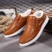 European Warm Series With Fleece, Four Seasons Warm Korean Style Trendy Waterproof Leather Shoes, Men's Double Cotton Casual Shoes For Winter_vogvips.com