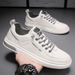 Spring Casual Leather Men's White Sneakers, Waterproof Versatile Flat Shoes, Korean Style Trendy Sports Shoes For Men_vogvips.com
