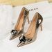 Banquet Super High-heeled Women's Single Shoes Patent Leather Metal Bow Splicing Stiletto High Heels_vogvips.com