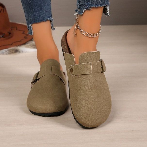 Women's Genuine Leather Slip-On Shoes - Comfortable Cork Sole Loafers With Hidden Wedge, Casual Closed-Toe Mules For Everyday Wear_vogvips.com