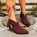 plus Size Side Zipper Ankle Boots For Women European American Style Pointed Toe Stiletto Heel PU Suede Low Heel Autumn Fashion_vogvips.com