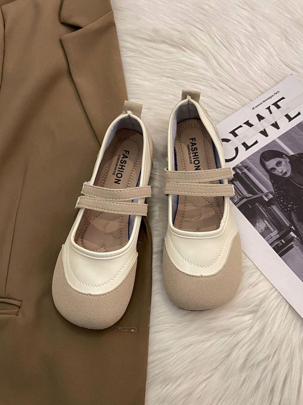 Flat-soled Single Shoes Women's Niche Shallow Mouth Velcro One-word Foreign Trade Large Size Mary Jane Casual Shoes_vogvips.com