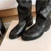 Grape Mom Same Style, Burke Road~ Leather V-mouth Western Boots Thick Heel Short Boots Women's Desert Boots 2025 Autumn And Winter_vogvips.com