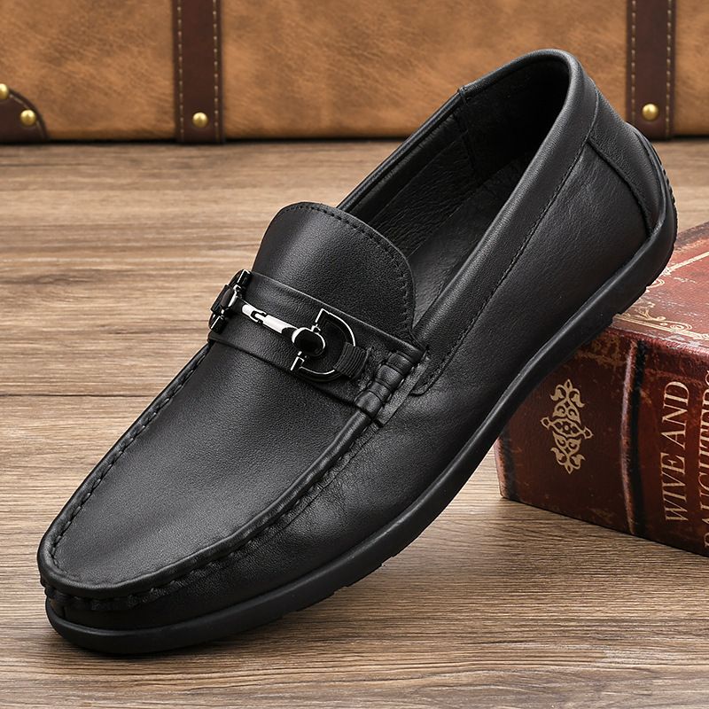 Euro Step Top Layer Cowhide Genuine Leather Casual Middle-aged Loafers Dad Men's Shoes_vogvips.com