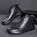 Men's Round Head Irst Layer Cowhide Casual Men's Board Shoes Ront Lace-up Breathable Low-heeled Board Shoes High-top Velvet Men's Shoes_vogvips.com