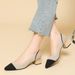 Breathable Knit Peep-Toe Chunky Heel Slip-On Shoes – Lightweight & Comfortable For Women (Plain Beige Black / Lace Beige Black)_vogvips.com