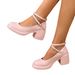 Women's Plus Size Round Toe High Heeled Mary Jane Shoes Autumn Cross Strap Chunky Heel Single Shoes For Comfortable Walking_vogvips.com