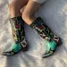 Winter Blue Western Cowboy Women Shoes Thick Heels Pointed Toe Embroidered Mid Calf Boots Fashion Cowgirl Booties 240921_vogvips.com
