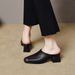 Square-toed Slippers For Outdoor Wear, 2025 Spring-summer New French Style, Iron-toed Cowhide Chunky Heel Sandals,_vogvips.com