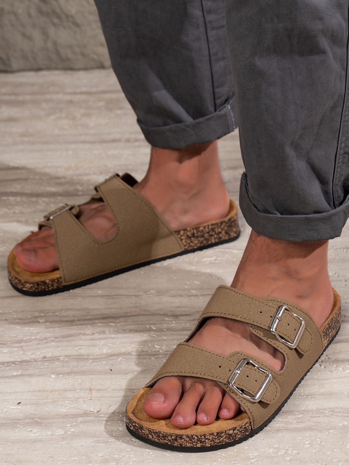 Men's Teen Mules New Spring And Summer Retro Casual Slip-On Shoes Pu Upper Double Strap Half Slippers With Adjustable Buckle_vogvips.com
