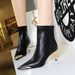 Women's Fashion Pointed Toe Stiletto Heel Ankle Boots - Winter & Fall Stylish Metal Accent Low-Cut Boots With PU Upper & Cotton Lining_vogvips.com