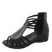 Summer New European And American Foreign Trade Wedge Heel Roman Sandals With Back Zipper, Hollow Design, Rhinestones,_vogvips.com