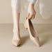 French Pointed Single Shoes Women's Thick Heels High Heels Shallow Mouth One Pedal Black Work Shoes_vogvips.com