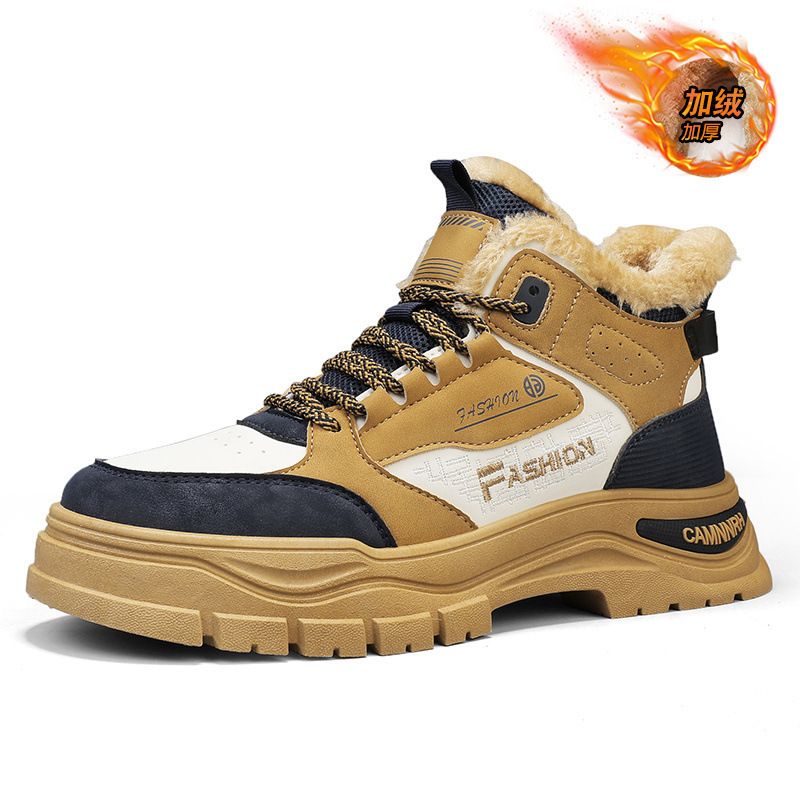 European Warm Series Men's Martin Winter Fleece-Lined Warm Cotton Shoes Outdoor Hiking Waterproof Non-Slip Work Sheepskin Snow Boots_vogvips.com