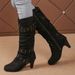 Women's Retro Suede Mid Heel Western Boots Winter Studded Chunky High Top Fashion Boots Plus Size_vogvips.com
