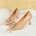 1961-K71 Fashionable Banquet Spring And Autumn Women's With Mid Heel Lacquer Leather Shallow Mouth Pointed Metal Water_vogvips.com
