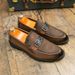 New Fashion Men's Brown Business Casual Loafer Shoes Daily Office Black Buckle Monk Men's Shoes One Foot Cover Banquet Dress Wedding Leather Shoes_vogvips.com