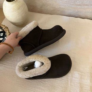 Retro Round-toed Ankle Boots, Women's Fleece Low-top Snow Boots, Cotton Shoes, Thick-soled Boots_vogvips.com