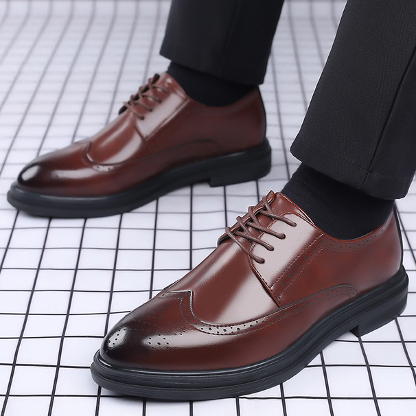 2024 English Style Low Top Business Casual Leather Shoes For Men Nightclub Barber Lazy Person One Step Up Increase Shoes_vogvips.com