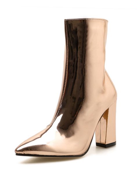 Women's Shoes Patent Leather Fabric Pointed Toe Thick Heel High Heel Zipper Style Knight Boots_vogvips.com