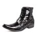 European Warm Series Pointed Toe Martin Men Patent Leather Punk Trend Rivet Korean Style Denim Ankle Lace-up Short Trendy Boots_vogvips.com
