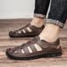 Men's Summer Closed-Toe Genuine Leather Sandals For Outdoor Driving, Soft Sole, Non-Slip, Water-Resistant, Hollow Out,_vogvips.com