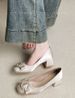 French-style Gentle Skirt, Thick Heel, Shallow Opening Single Shoes, Women's Season, Bow Satin Square Toe High Heels_vogvips.com