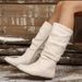 Women's Plus Size Suede Round Toe Slouch Boots Side Zipper Winter Style Pleated Western Boot_vogvips.com