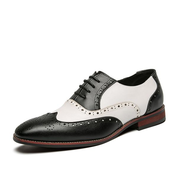 TerraStride Brogue Leather British Style Carved Casual Studio Wedding Photo Black And White Large Size 47 Men's Shoes_vogvips.com