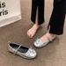 Silver Light Mouth Ballet Flat Shoes Women's Skirt French Round Head Mary Jane Shoes_vogvips.com