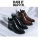 2025 Large-size Men's Boots, British Style, Fashionable High-top Leather Shoes, Side Zippers, Mid-top, Gentlemanly_vogvips.com