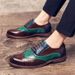 Spring autumn men's red car sewing solid color front lace-up spring casual pointed wedge shoes_vogvips.com