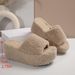 Warm Fleece Lined Platform Wedge Heel Slippers For Women Plus Size Thick Soled Cotton Slippers Suitable For Autumn_vogvips.com