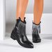 Elegant Rhinestone Fringe Boots For Women - Pointed Toe Chunky Heel Mid Calf Boots With Sparkling Accents_vogvips.com