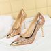 Women's Shoes Sexy Pointed Toe Low Cut High Heels With Sequins, Mesh, Metal Toe, And Stiletto Heels For Women._vogvips.com