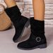 Mid-calf Metal Buckle Slim Boots Autumn/Winter New Style Suede Round Toe Women's Boots_vogvips.com