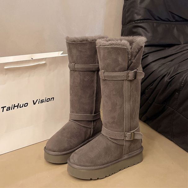 Fur Integrated Snow Boots Women's New Tall Tube Can Be Folded Over Two Wear Thickened Warm Cotton Shoes Medium Boots_vogvips.com