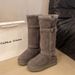 Fur Integrated Snow Boots Women's New Tall Tube Can Be Folded Over Two Wear Thickened Warm Cotton Shoes Medium Boots_vogvips.com